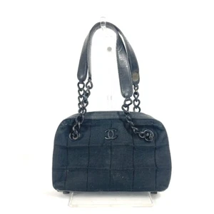 CHANEL CC CC Mark Chocolate Bar Bag Shoulder Bag Hand Bag Jersey Black - Foto 1 di 15
