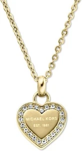MICHAEL KORS HERITAGE GOLD TONE HEART SHSPE CHARM CRYSTALS NECKLACE MKJ3969 - Picture 1 of 4