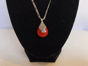 Tibetan Style Polymer Pendant On 22 Inch Sterling Silver Chain - Picture 1 of 3