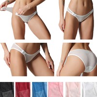 Women Sexy Mesh Net Side Buttons Briefs G-string Thongs Lace Panties Underwear