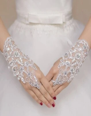 Elegant Lace Bridal Gloves - One Size  - Image 1 of 4
