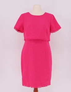 KARL LAGERFELD Tweed Short Sleeve Dress Hot Pink Size 12 - Picture 1 of 5