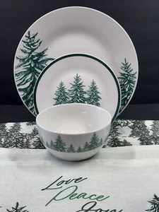 5pc Set Royal Norfolk Winter Woodland Pine Tree Dinner Side Plate Bowl Placemats - Picture 1 of 14