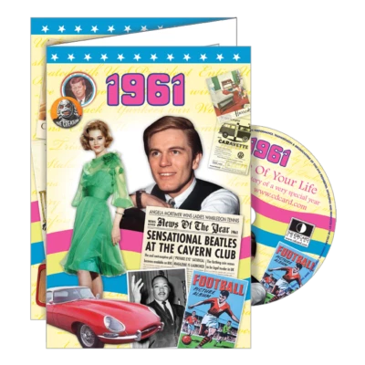 RETROCO 1961 DELUXE BIRTHDAY CARD With DVD Of The Year. 64th Birthday. Greeting Card