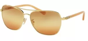 BRAND NEW Coach Women's HC7073B L1637 Gold Amber Aviator Sunglasses - Picture 1 of 8