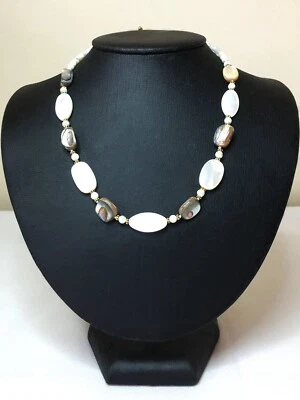 Collar Natural Madreperla y Concha de Abulón Hecho a Mano, Anudado, 17" de Largo Foto 1 de 4