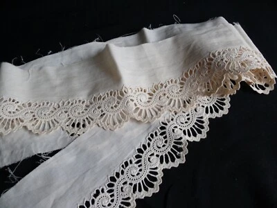 Métrage dentelle guipure sur bande de linon décor floral 1,46 x 10 cm  - Photo 1/4