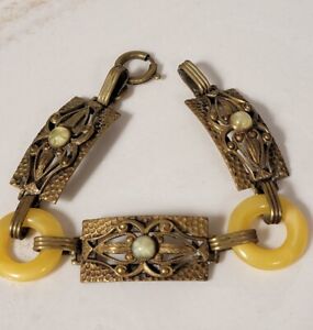 Antique Czech Glass Link Bracelet Art Deco 