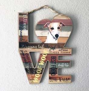 ALMOST FREE! Whippet LOVE Portrait/Traits - Wood, Made in USA - Picture 1 of 4