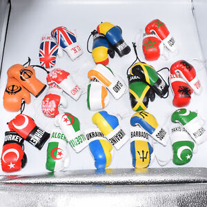 PAIR 3.5" Mini Boxing Gloves Car Hanging Van Rear Mirror sports Gift Flag Key