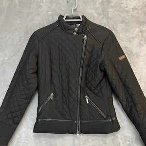 Schwarze wattierte Jacke Barbour Biker-Stil schwarz gestreift Damengröße UK 10 - Bild 1 von 7