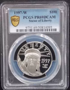 1997 W $100 Proof Platinum 1oz Ounce Eagle Statue of Liberty PCGS PR 69 DCAM - Picture 1 of 2