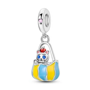 MULA Katze Einkaufstasche Anhänger DIY Charme für Armband 925 Sterling Silber - Picture 1 of 6