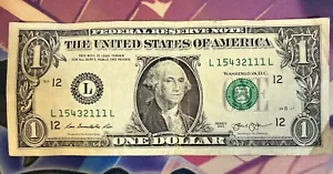 FANCY SERIAL NUMBER 5 Digit Decending Ladder 54321 + Solid 1’s 2013 Dollar Bill - Picture 1 of 2
