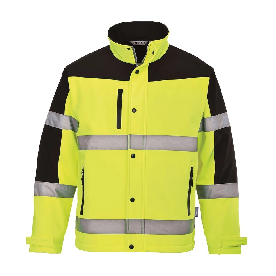 PORTWEST Zweifarbige Kontrast Hi-Vis Softshelljacke | gelbe Hi-Vis Softshelljacke