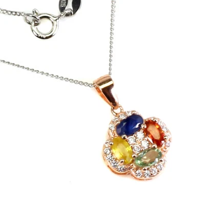 925 Sterling Silver Oval Sapphire Multi Color 5x3mm Simulated Cz  Necklace - Image 1 of 4