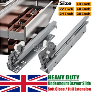 SOFT CLOSE Drawer Slides Undermount Heavy Duty Runners Trailer Full Extension UK - Picture 1 of 24