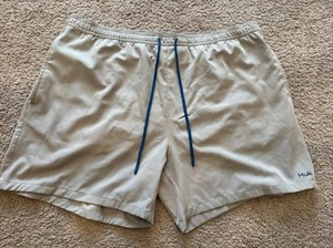 HUK Swim Trunks Mens XXL Grey Capers Volley Blue Drawstring Lined - Picture 1 of 5