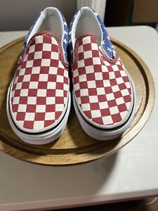 Vans Van Doren American Flag Checkerboard Slip on Shoes Mens 5 Women 6.5 Rare*
