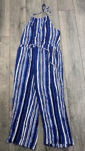 Womens Jumpsuit Romper Size 2XL Blue White Striped Lightweight Summer Forever 21