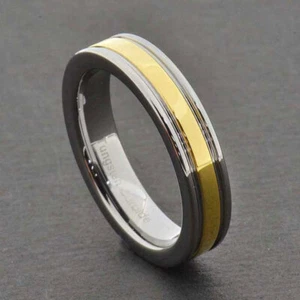 6mm Tungsten Carbide Band Grooved Gold Plated Center Stripe Womens Wedding Ring - Picture 1 of 8