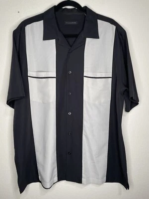 Via Europa Bowling Retro Rockabilly Shirt Black White Short Sleeve Casual Button - Image 1 of 4