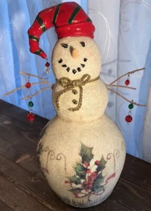 Vintage Sparkling Snowman With Beads Stick Arms Stocking Cap Gold Scarf 11-1/4” - Bild 1 von 8