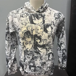 Anime Ahegao Black & White All-Over Print Hoodie - Picture 1 of 3