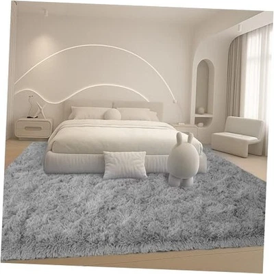 Alfombras de salón 8x10, alfombra de dormitorio mullida de felpa grande gris, antideslizante  Foto 1 de 4