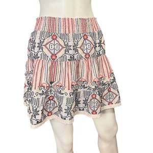 Dylan Boho weiß rot bestickt Baumwolle Stufen gesmokte Taille Minirock Gr. XS - Bild 1 von 6