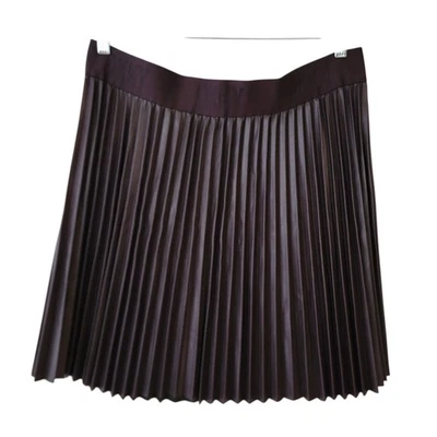 DKNY Skirt Faux Leather PU Pleated Skirt Cognac Brown Sz L NWOT - Image 1 of 4