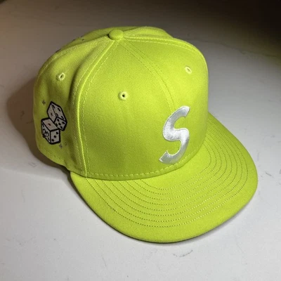 Supreme S Logo Characters New Era Fitted Hat Neon Green Size 7 1/4 SS22 - Image 1 of 4