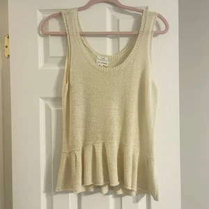 Camiseta sin mangas recortada azul pimienta peplum crema pequeña cottagecore caprichosa romántica - Imagen 1 de 7