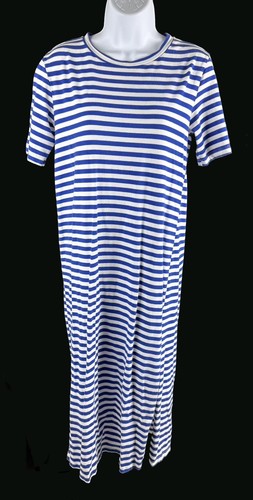 VETEMENTS Abito T Shirt Donna Pomander Place Blu Bianco Righe Manica Corta Taglia S