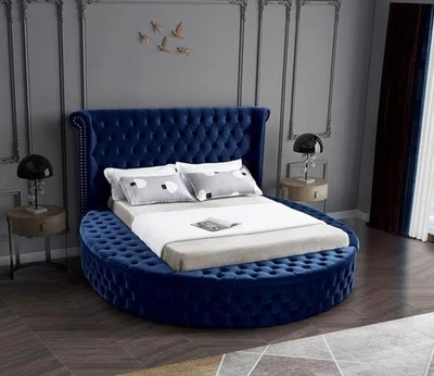 King Meridian Furniture Luxus Collection Modern Velvet Upholstered Bed Navy Blue - Image 1 of 3