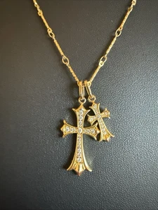 Evry Alexa Tizani goldfarben Doppelkreuz Kette Anhänger Halskette Strass 18 Zoll - Bild 1 von 9