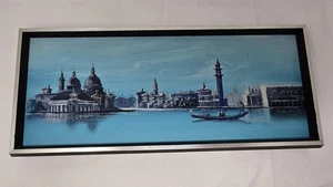 VINTAGE 1972 VENICE ITALY CITYSCAPE ORIGINAL OIL PAINTING ART BY DOLLY MORE 20x9 - Picture 1 of 10