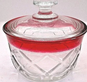 Indiana Glass 6" Covered Candy /Snack Bowl Ruby Flash Gazebo Pattern - Picture 1 of 4