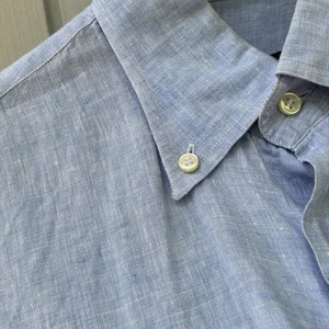 BURBERRY LONDON—Camicia azzurra—100% lino—15 x36—Manica lunga—Made in Spain - Foto 1 di 14