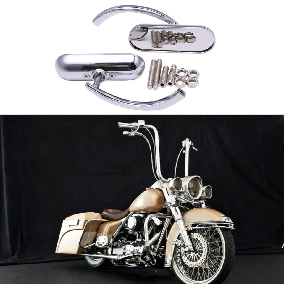 Motorcycle Chrome Mini Oval Mirrors for Harley Road King Dyna Softail Sportster — 第 1/4 张图片