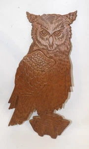 Placa figurativa colgante de pared búho madera tallada vintage años 70 - Imagen 1 de 2