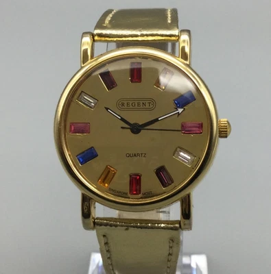Reloj Regent Mujer 34mm Tono Dorado Color Cristales Correa Cuero Batería Nueva Foto 1 de 4