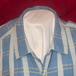 Tommy Bahama Herren Seide/Baumwolle Blau Quadrate Button Down Kurzarm Hemd XXL - Bild 1 von 10