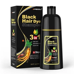 Shampoo Shop Black Hair Dye Shampoo 3 in 1 für graues Haar, schwarze Haarfarbe für... - Bild 1 von 7