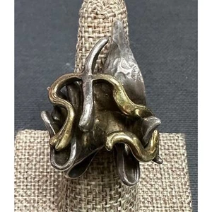Vintage Sterling Silver Modernistic Sculpture Brutalist Ring Size 6 - Picture 1 of 11