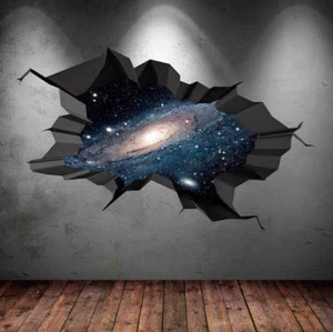Earth Space Planet Galaxy Sun Universe Cracked 3D Wall Sticker Stars Mural WSD71 - Picture 1 of 1