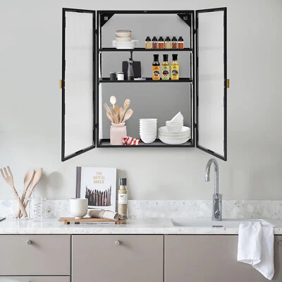 Retro Cabinet Black Wall-Mounted Metal Storage Cabinet with Detachable Shelves - Image 1 of 4