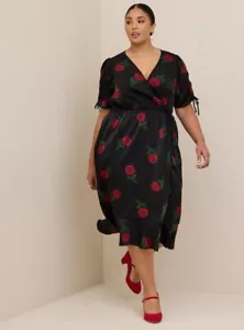 Abito Torrid Nero Rosso Rosa Stampa Floreale Midi Spazzolato Charmeuse Avvolgente più 2X XXL - Foto 1 di 10