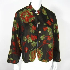 Citron Santa Monica Long Sleeve Blazer M Medium Button Down Brown Floral - Picture 1 of 12