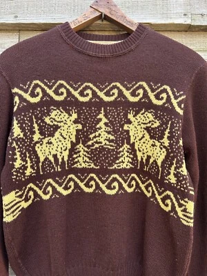 Suéter Alce Lana Años 40 Árboles de Navidad Rockabilly Granate y Amarillo Pálido M Foto 1 de 4